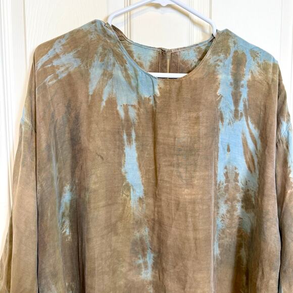 URU URU Tie Dyed Oversized Tunic Top Brown Blue Long Sleeve Relaxed Fit M/L EUC - Picture 4 of 9